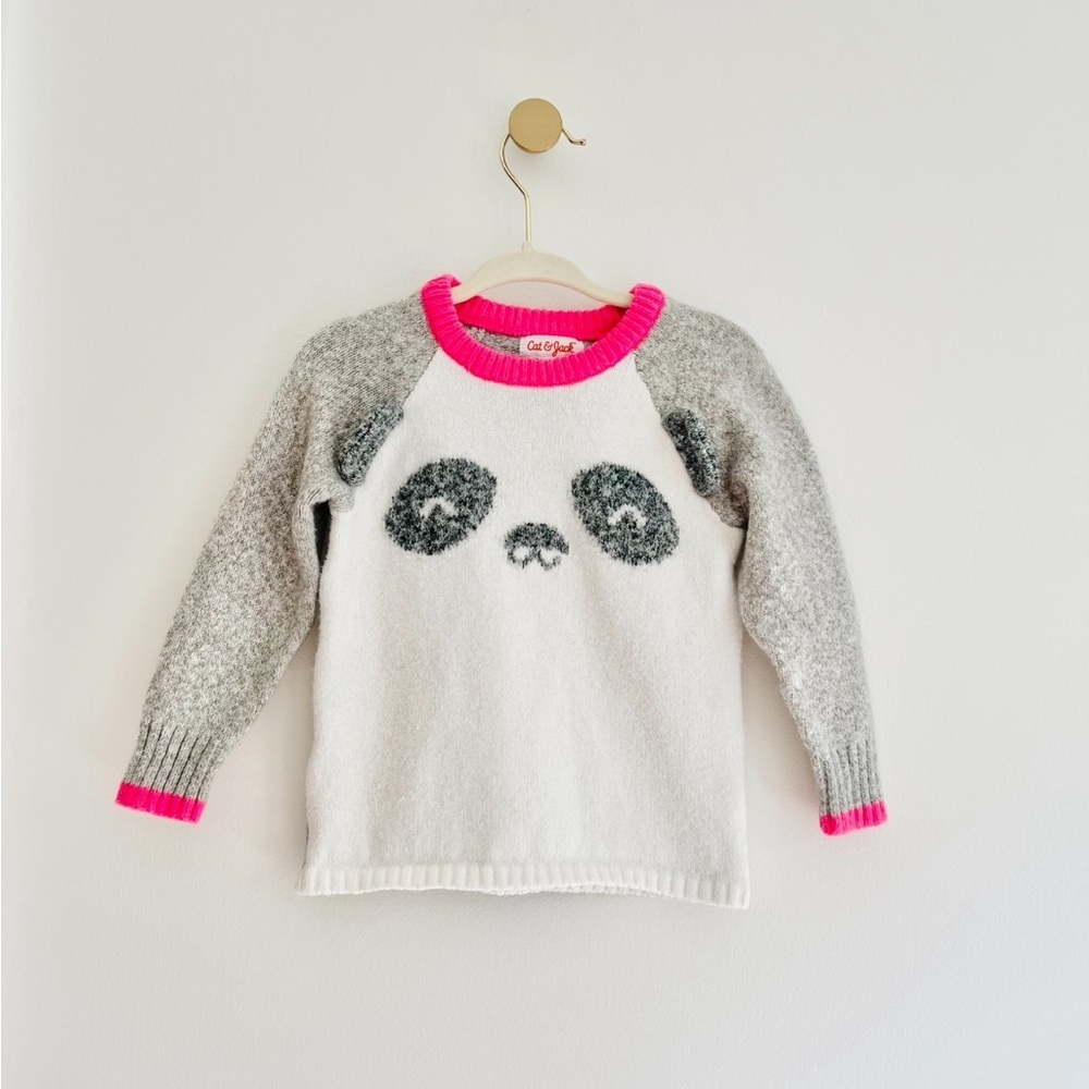 Cat & Jack Kids Gray and Pink Panda Sweater - Baby Girl 18 Months